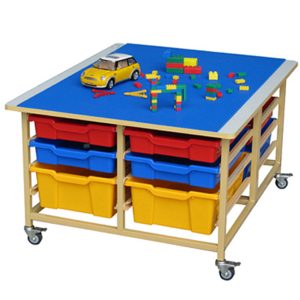 Activity & Building Block Table with 12 Storage Bins on Castors