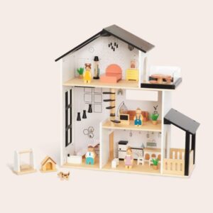 Wooden Dollhouse with Furniture & Accessories